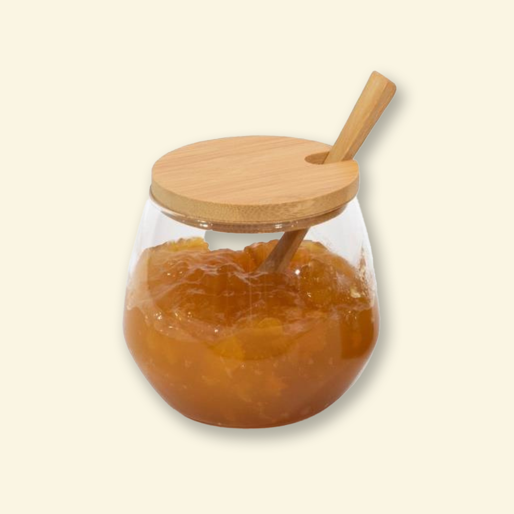 Azucarera de vidrio 6x10 con cuchara de bambu