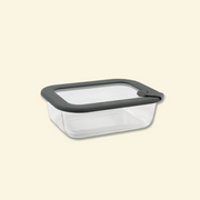 Contenedor rectangular de vidrio hermetico con tapa de vidrio y boton