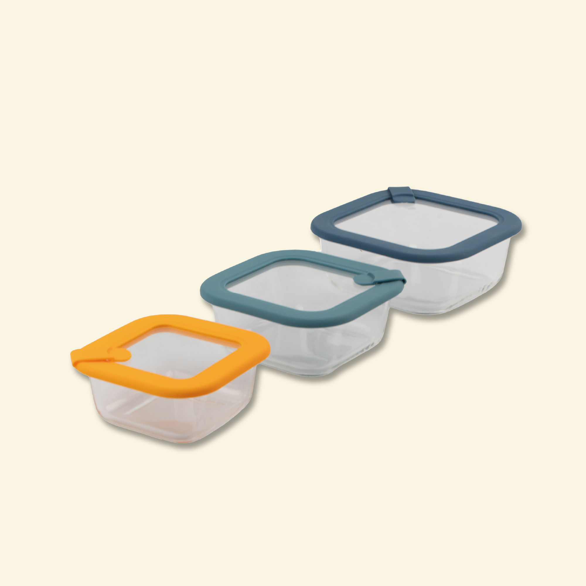 Combo de 3 contenedores cuadrados de vidrio hermético con tapa de vidrio y botón de frescura