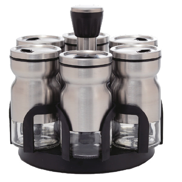 Set X6 Especieros de vidrio y rack redondo