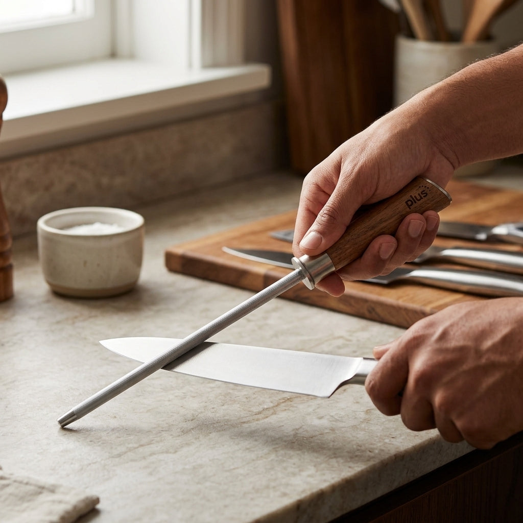 Afilador con mango de acacia 33cm Verden - contexto