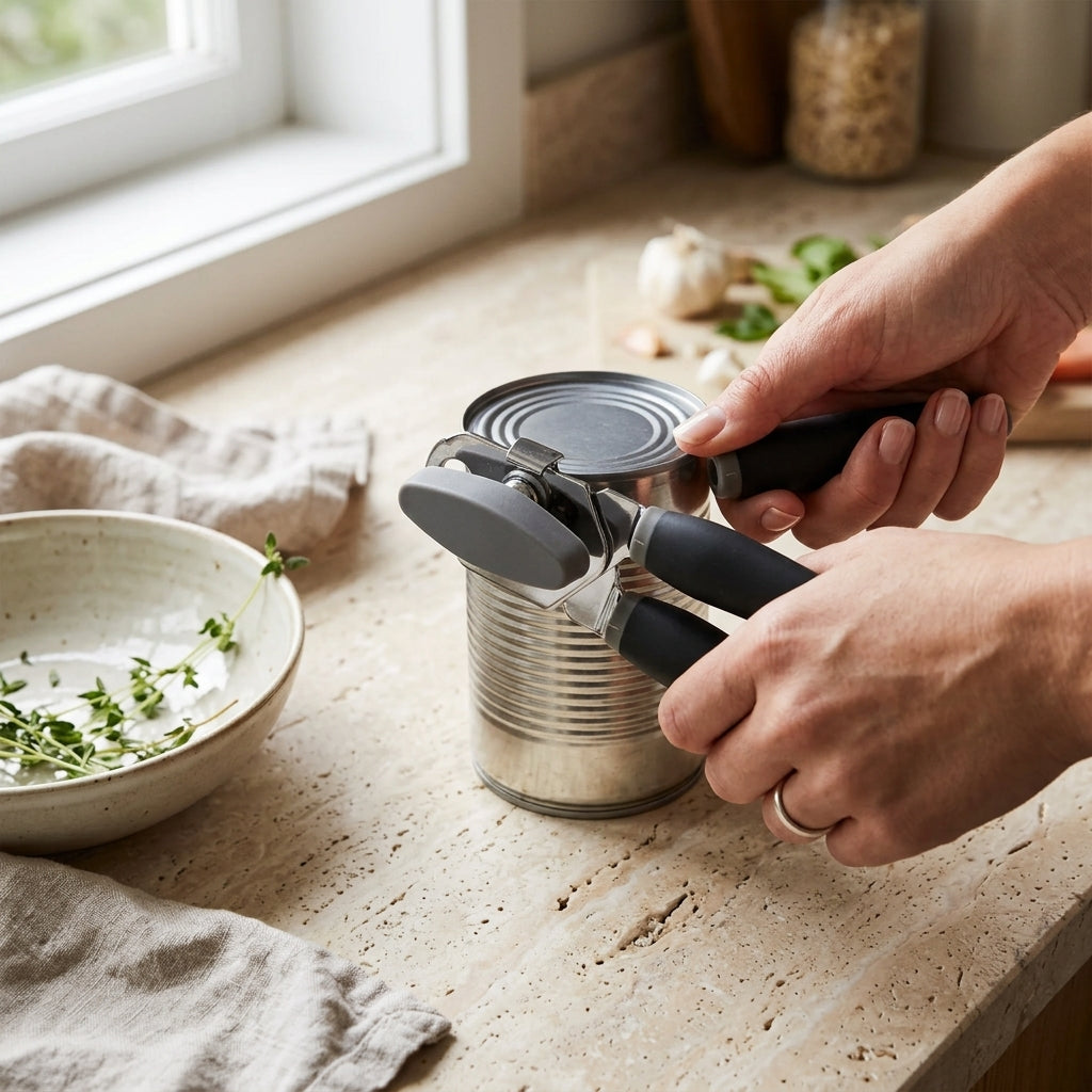 Abrelatas Metálico Ergonómico con destapador Verden - contexto