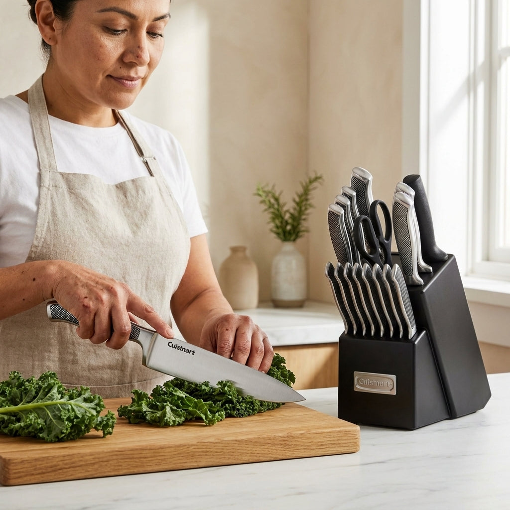 Set cuchillos Cuisinart Verden - persona cocinando