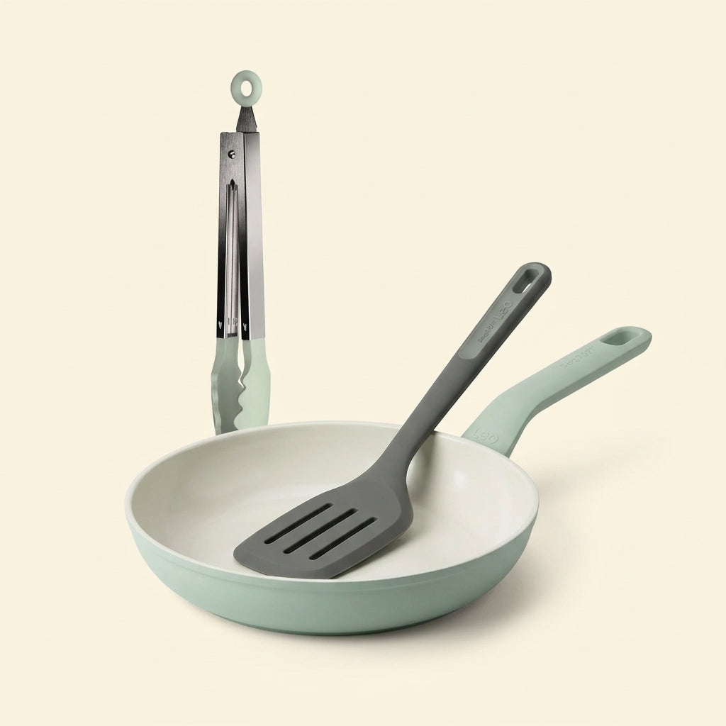 Combo Cocina Diaria: Sartén 24 cm + Pinza con Silicona + Espátula de Acero BergHOFF