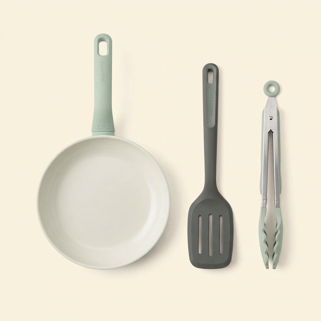 Combo Cocina Diaria: Sartén 24 cm + Pinza con Silicona + Espátula de Acero BergHOFF