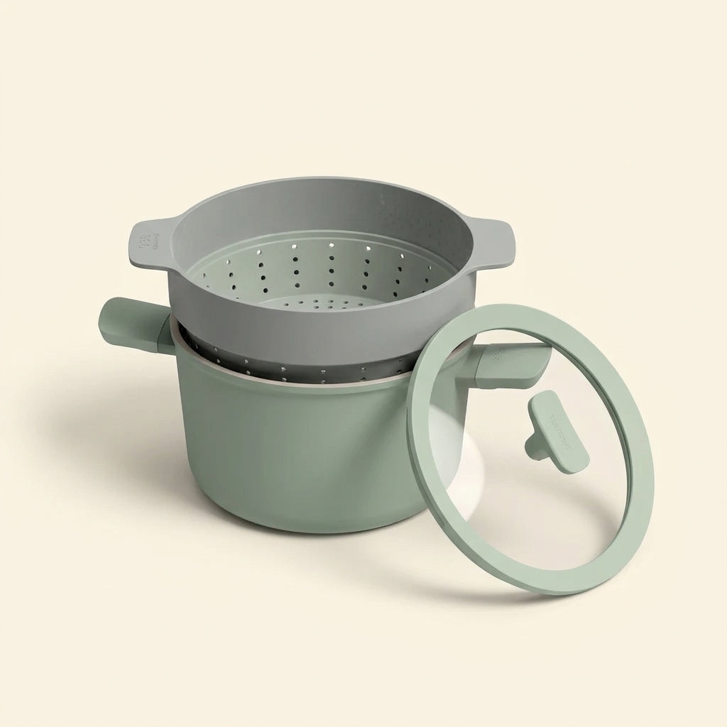Combo Cocina Saludable & Vapor — Olla 24 cm + Canasta Vaporera/Colador BergHOFF Balance Salvia