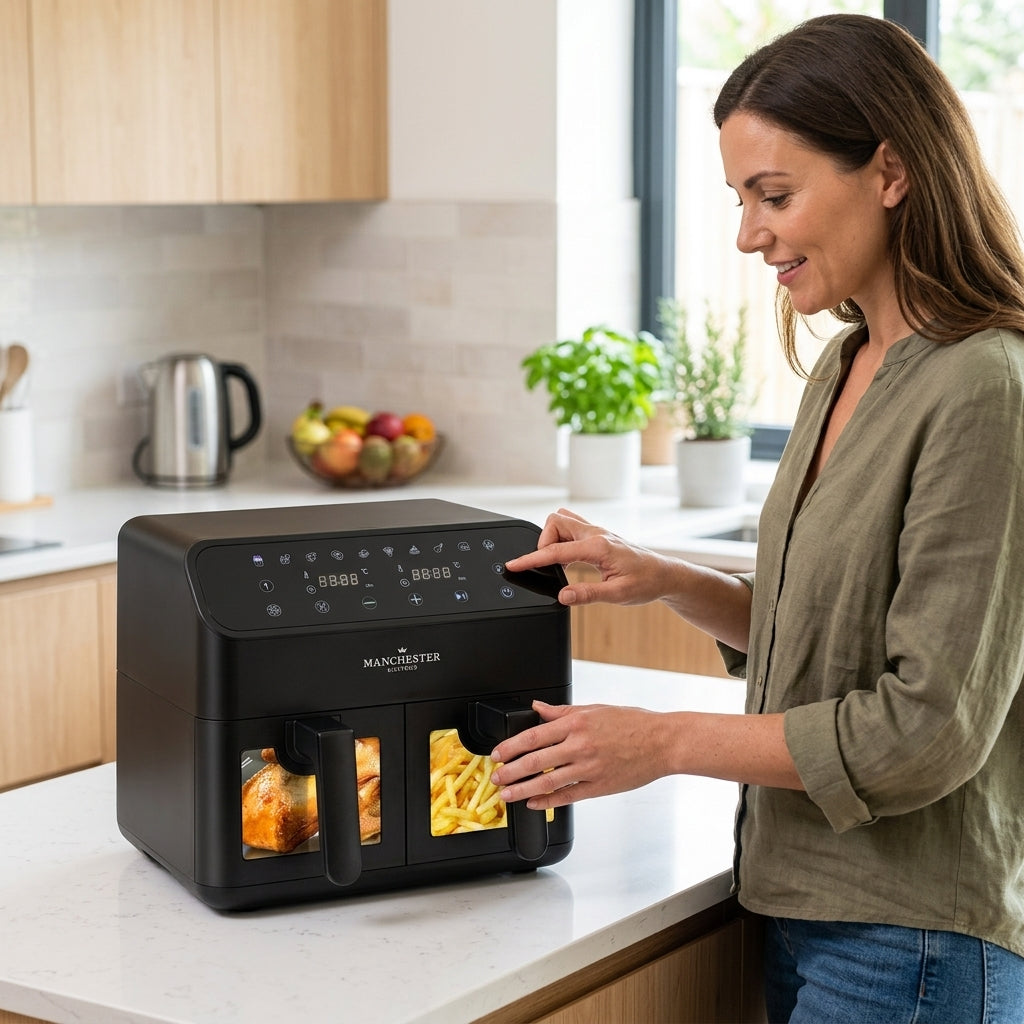 AirFryer DUO Doble canasta 4L + 4L Verden - en uso