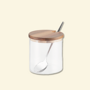 Frasco de vidrio tapa acacia con cuchara de acero 400ml
