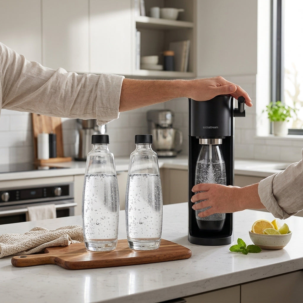 Botella twinpack 1 L vidrio E-Duo Verden - contexto