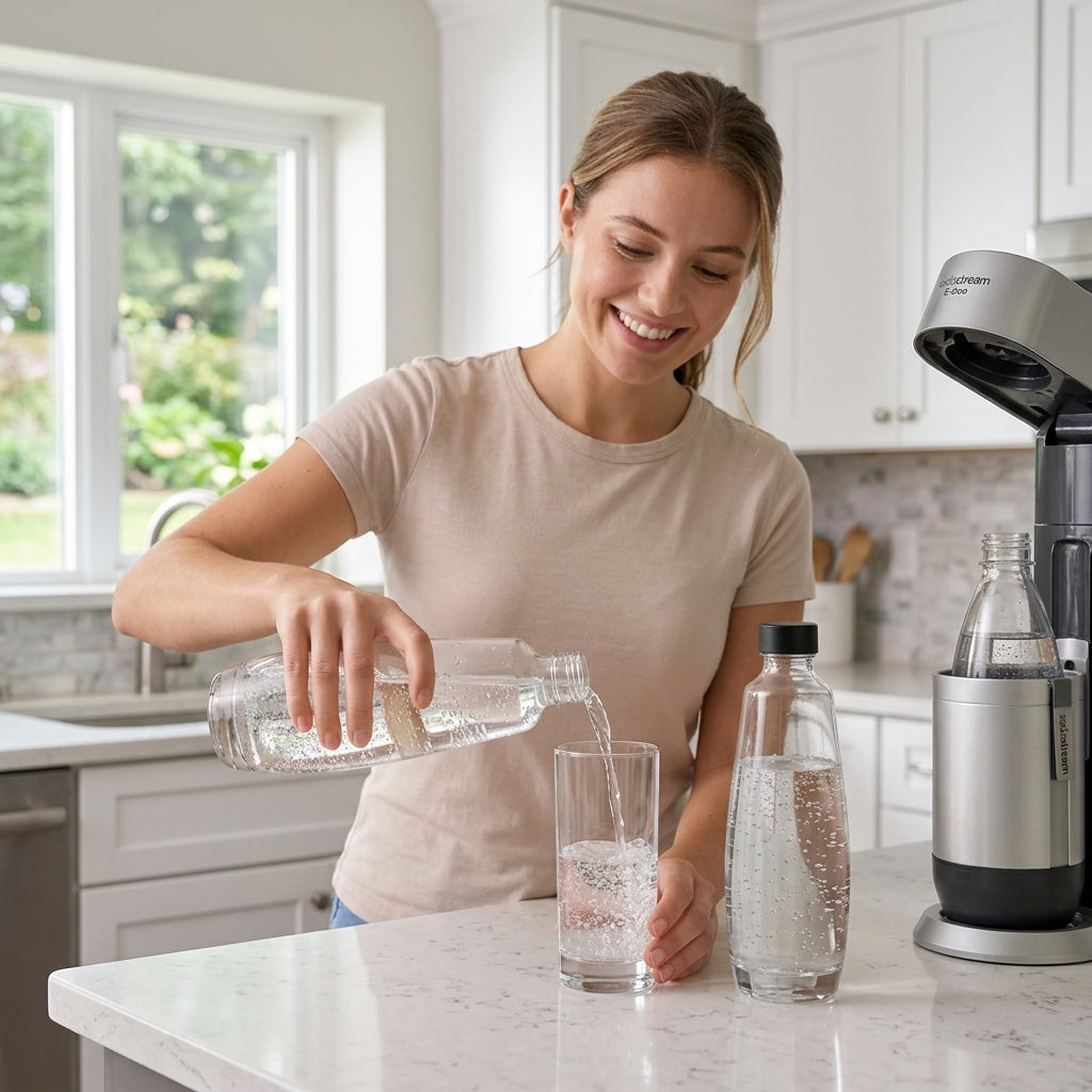 Botella twinpack 1 L vidrio E-Duo Verden - en uso