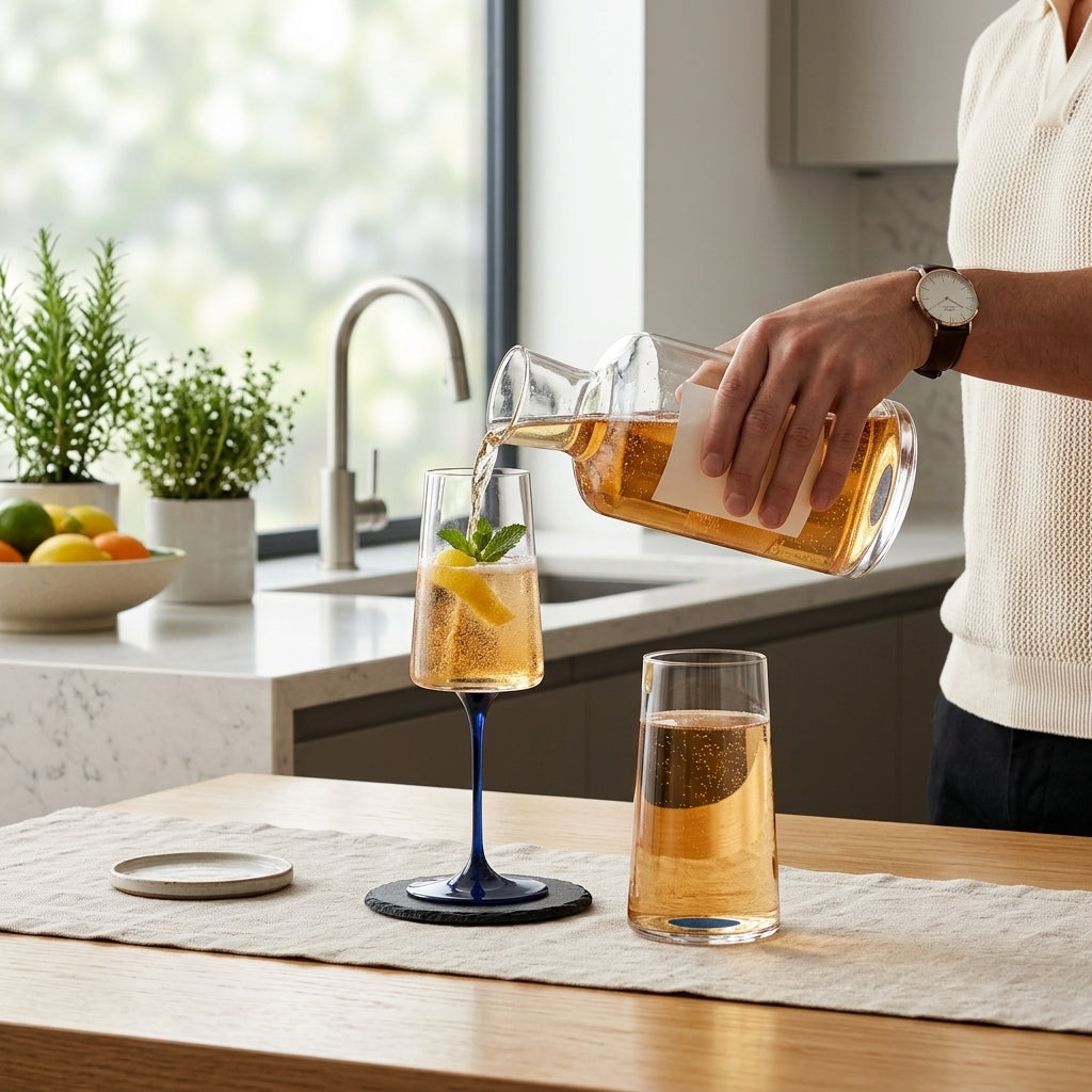 Set copa cristal x2 trago largo con iman + tallo Verden - en uso