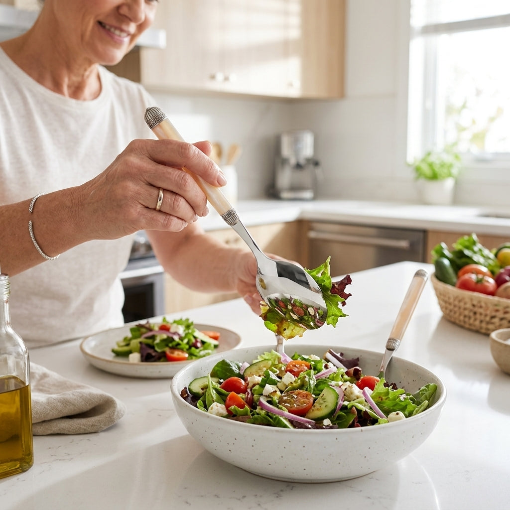 Cuchara para ensalada 24 cm Dorico Verden - en uso
