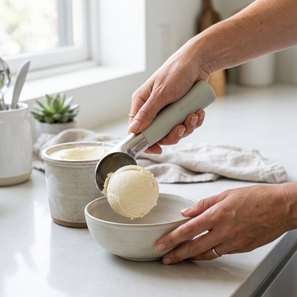 Cuchara para Helado de acero BergHoff Verden - en uso