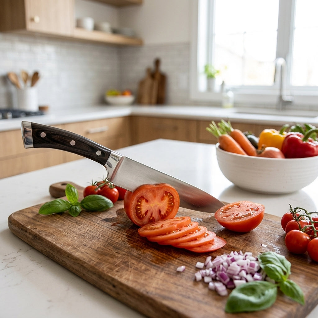 Cuchillo Chef Ergo Pakka 20 cm Verden - en uso