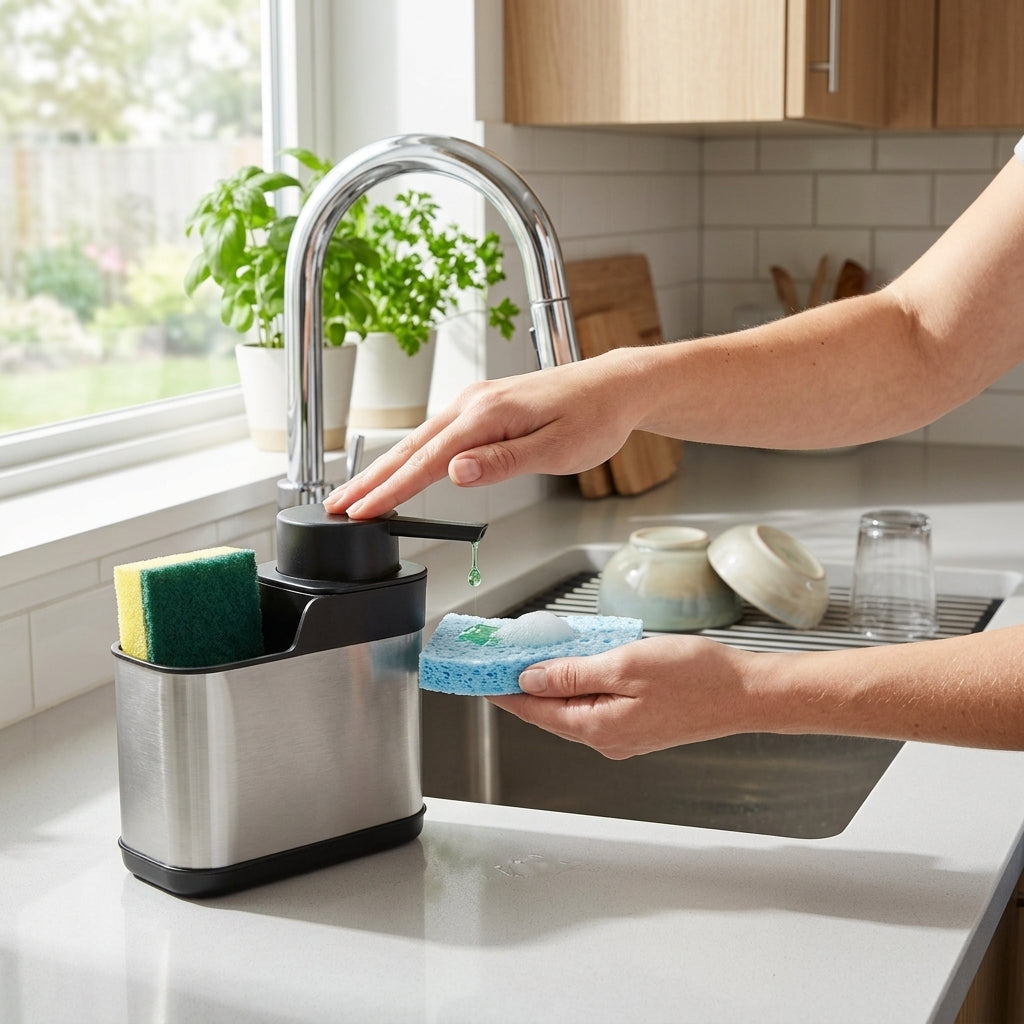 Dispenser con organizador de cocina Verden - en uso