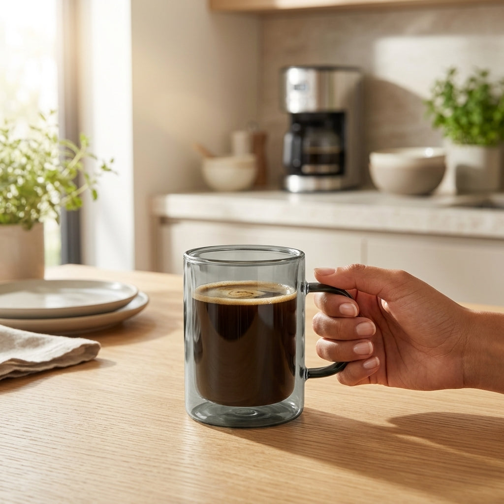 Mug doble vidrio color 250 ml Verden - en uso