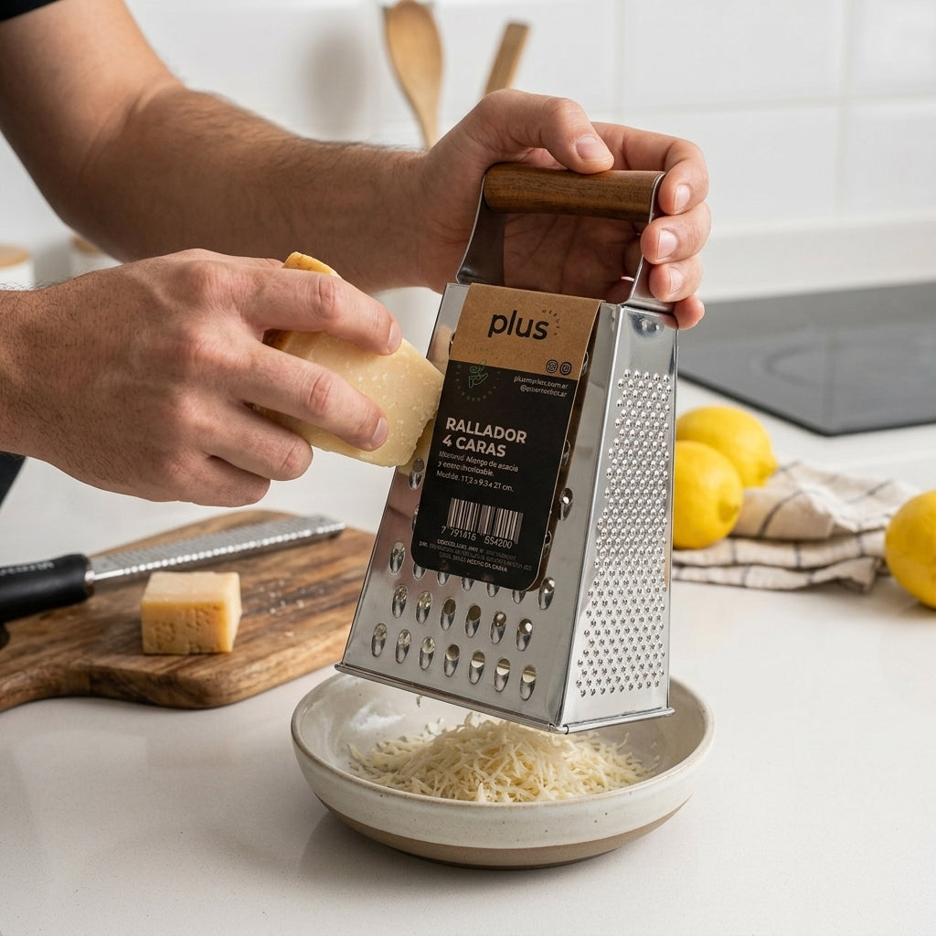 Rallador de acero con mango de madera acacia Verden - en uso