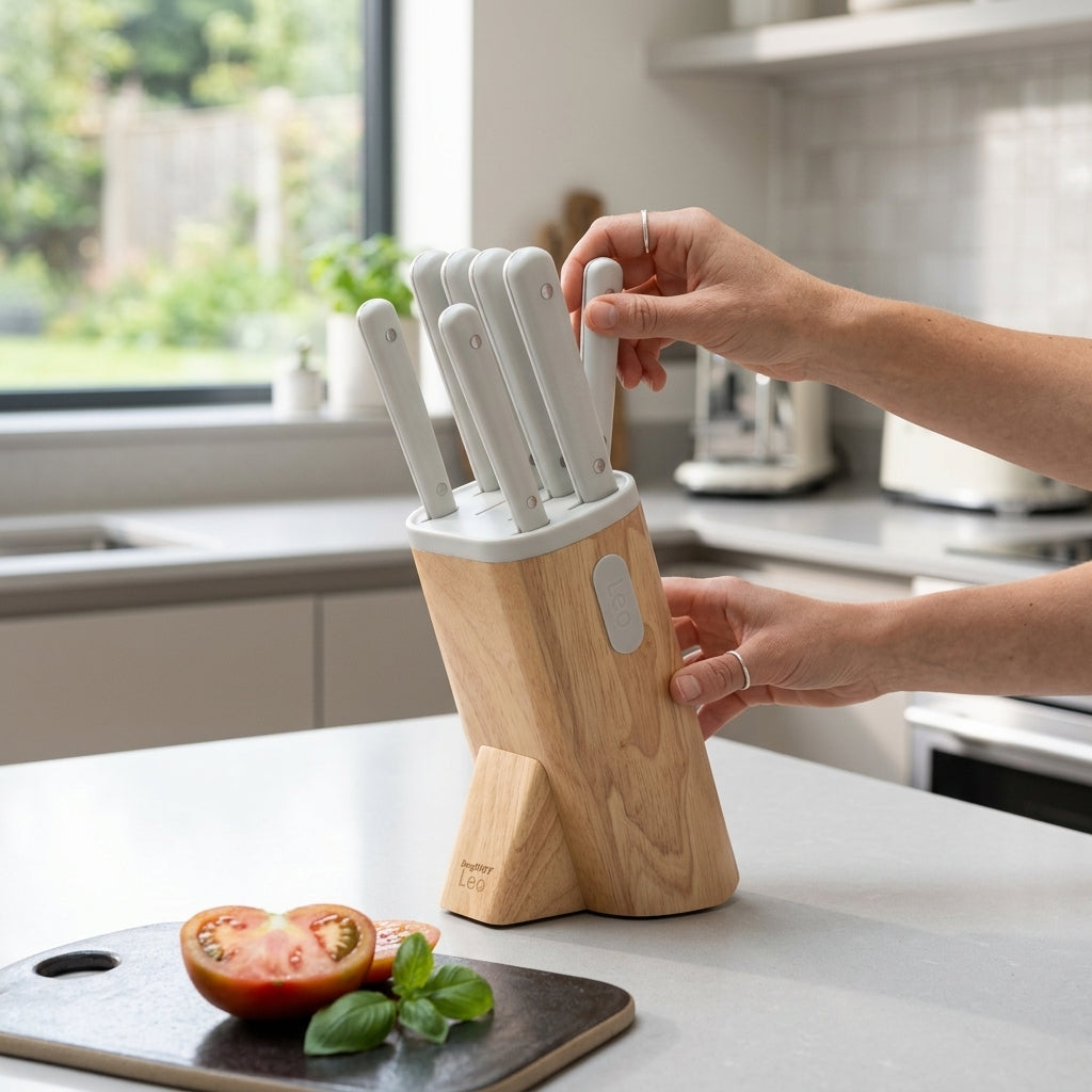 Set x7 cuchillos taco de madera con iman BergHOFF Verden - en uso