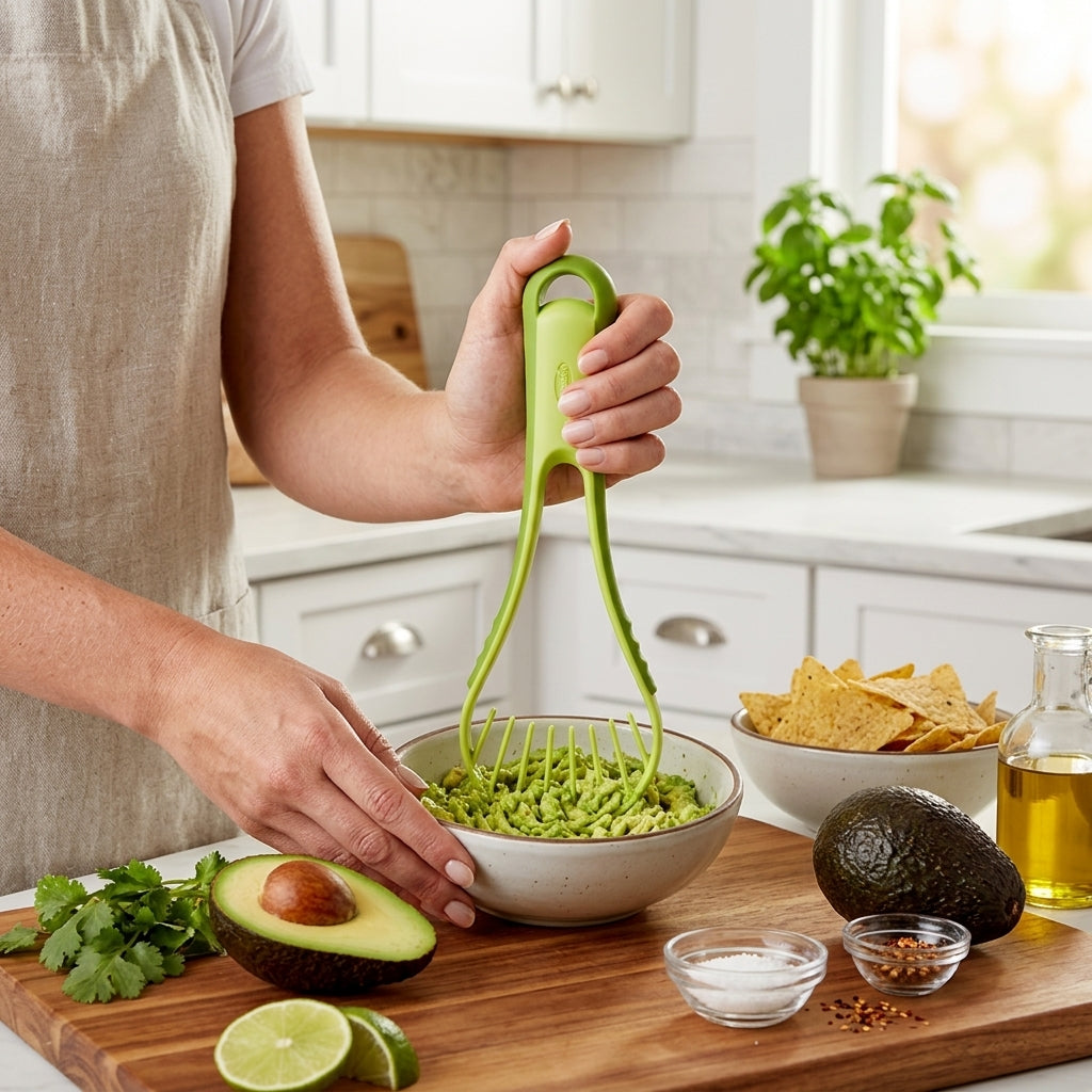 Utensilio para palta plástico Chefn Verden - en uso